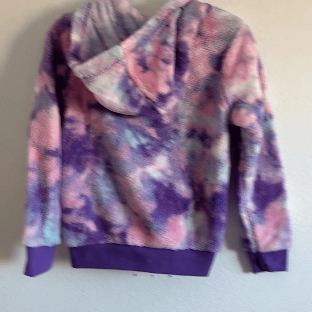 Wonder Nation Kids Girls Plush Tie Dye Full Zip Hoodie Purple White Medium NWT - Picture 3 of 6